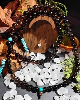 Grounded Wisdom Necklace: Smoky Quartz & Linarite for Sacred Protection | Hermit’s Path