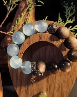Fearless Voice Bracelet: Aquamarine & Silver Sheen Obsidian | Dragon‘s Throat