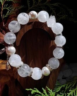 Spiritual Cleansing Bracelet: White Phantom & Clear Quartz for Angelic Connection | Crown Chakra Purifier